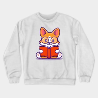 Cute Corgi Dog Reading Book Crewneck Sweatshirt